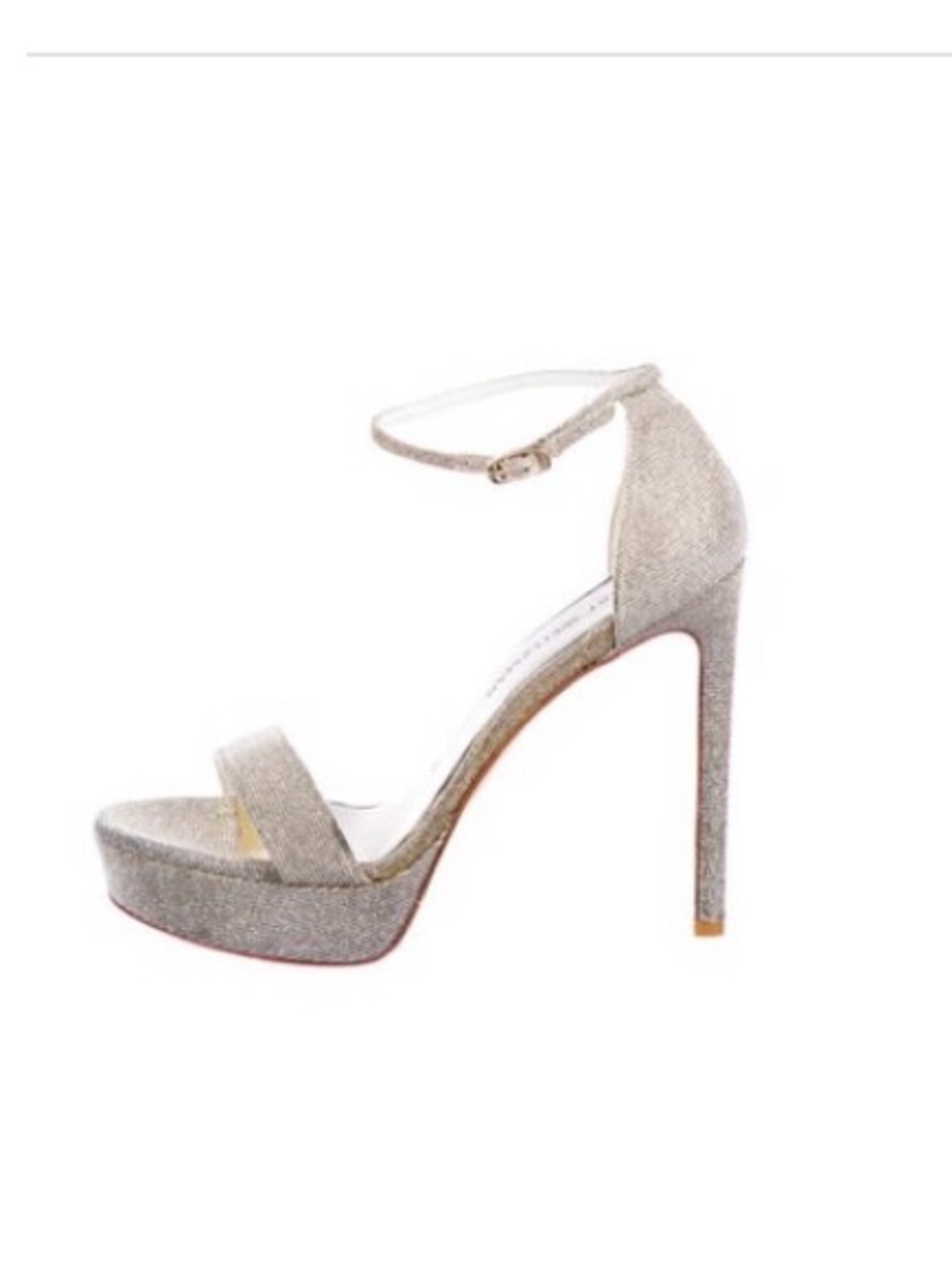 Stuart Weitzman Silver Glitter Platform Ankle-Strap Stilettos NEVER WORN Size 9